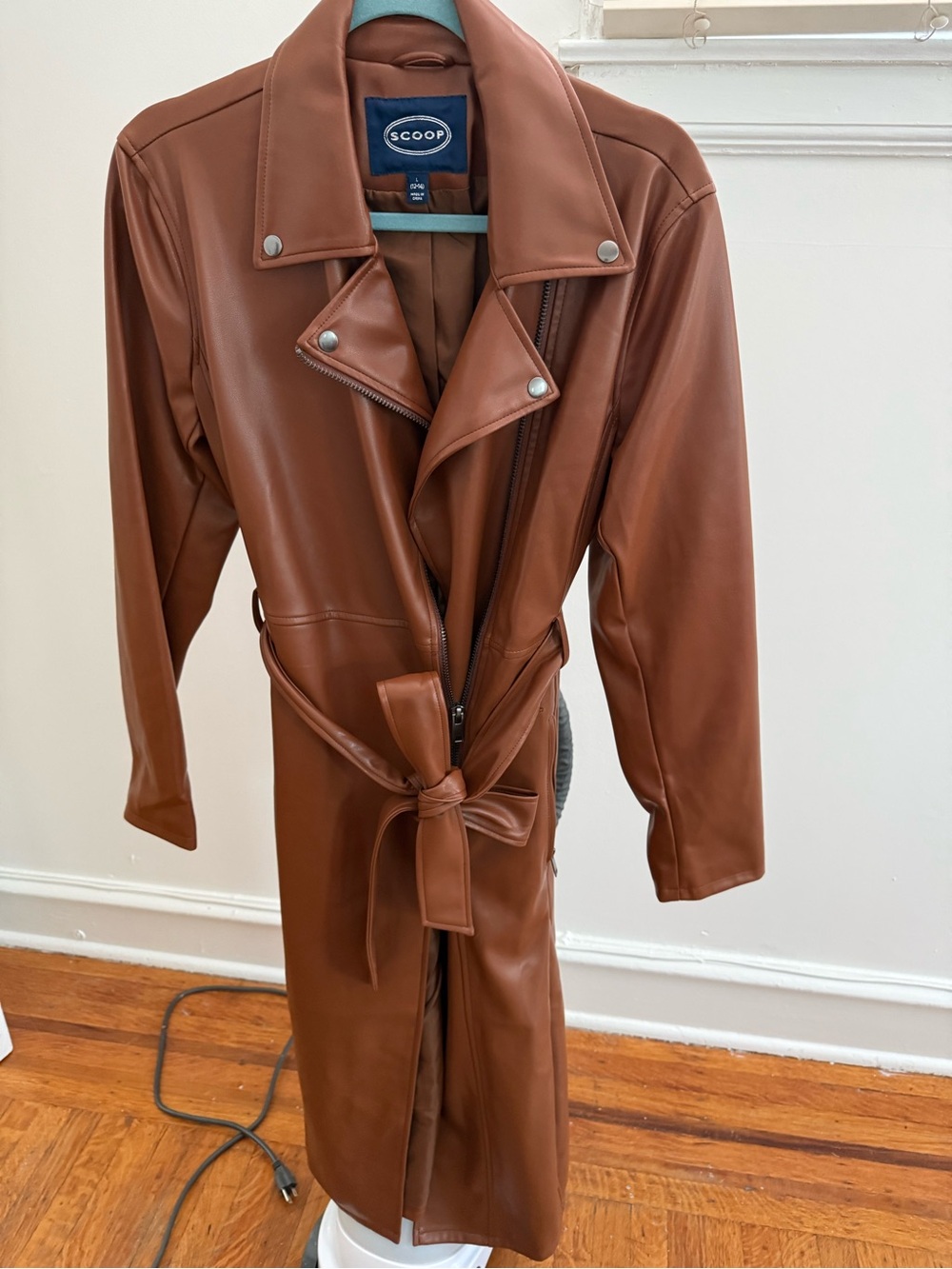 Scoop Women's Chocolate Brown Faux-Leather Trench Coat with Belt
